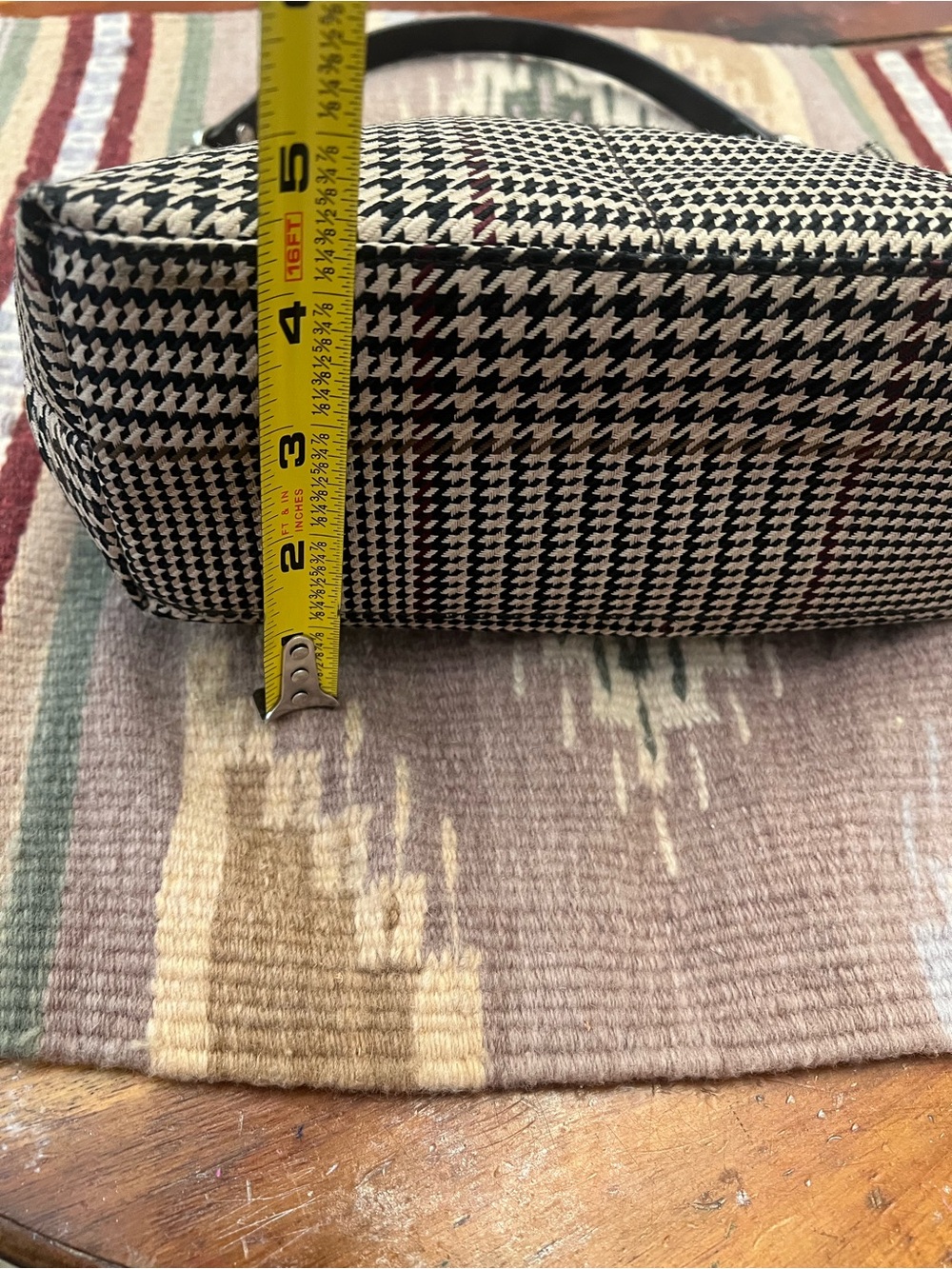 Ralph Lauren Black & cream brown red Houndstooth Belt Bag - Picture 5 of 8